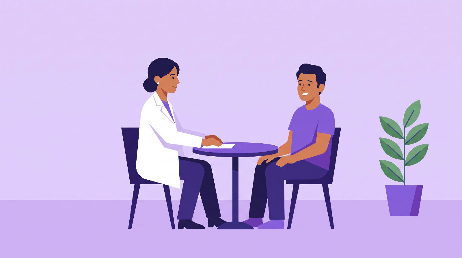 A psychiatrist listening to a patient during a calm consultation